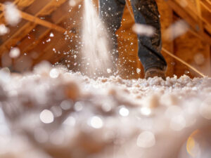 CareMaster technician installing insulation in a Cary NC attic