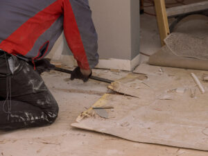 carpet removal after water extraction in a Rocky Mount home