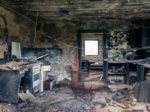 fire and smoke damaged kitchen after house fire in Raleigh NC