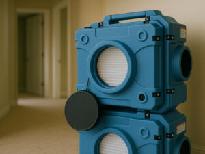 air scrubbers removing smoke odor from fire damaged home in Morrisville NC