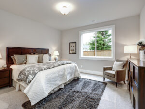 fully restored bedroom after water damage restoration and mold removal in Jacksonville NC