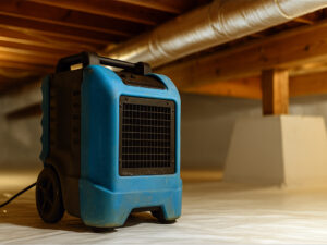 industrial dehumidifier drying out crawlspace under Durham NC home