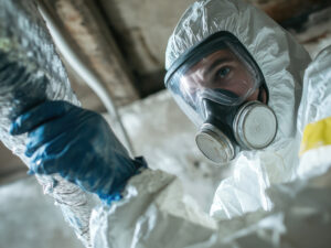 CareMaster technician performing mold remediation in attic of Jacksonville NC home