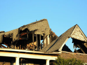 roof with severe fire damage in Holly Springs NC