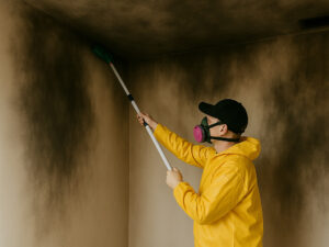CareMaster technician removing soot and smoke damage from wall in Morrisville NC home