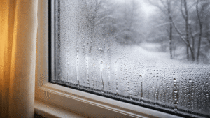 condensation forming on an interior window during winter in North Carolina home