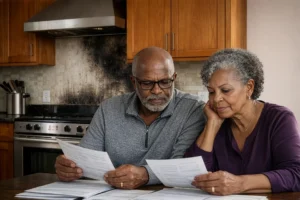 homeowners reviewing fire damage insurance paperwork in North Carolina