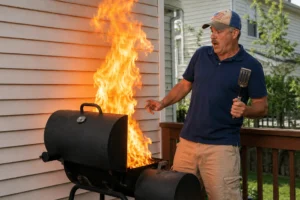 homeowner not following grill fire safety tips by placing a grill too close to the home