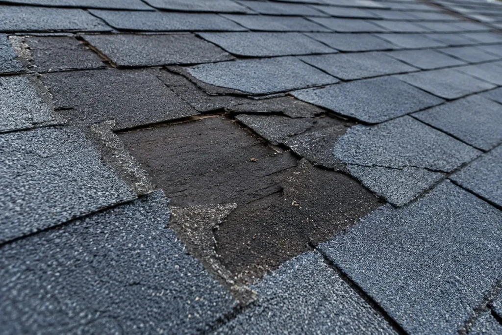 roof showing signs of water damage and a possible leak in Raleigh, NC