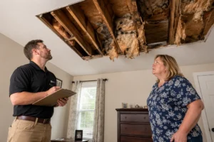 roof leak repair cost assessment after water damage from ceiling leak in NC home