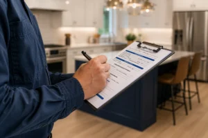 NC homeowner reviewing restoration documentation for a property damage claim
