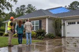 emergency roof tarping after storm damage on a North Carolina home