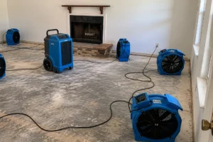 water mitigation equipment used before water damage restoration in a home